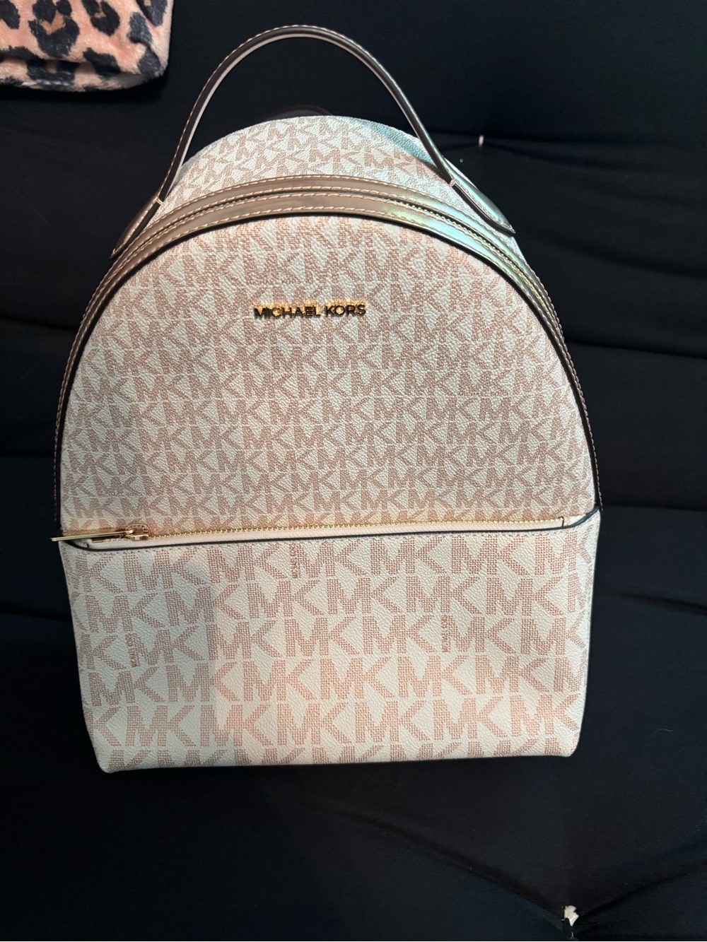 Michael Kors Small MK Logo Backpack in Pale Pink and Cream with Gold Hardware